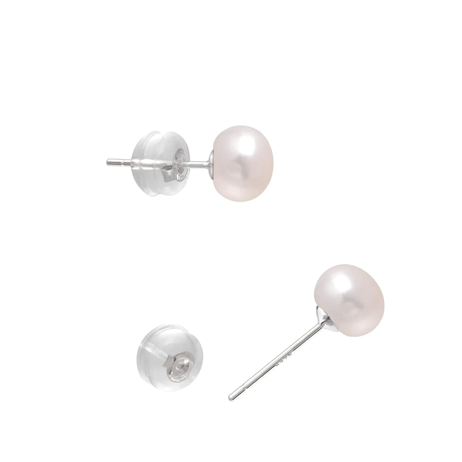 7 MM Freshwater Cultured Half Round Button Pearls Stud Earrings, Sterling Silver Posts