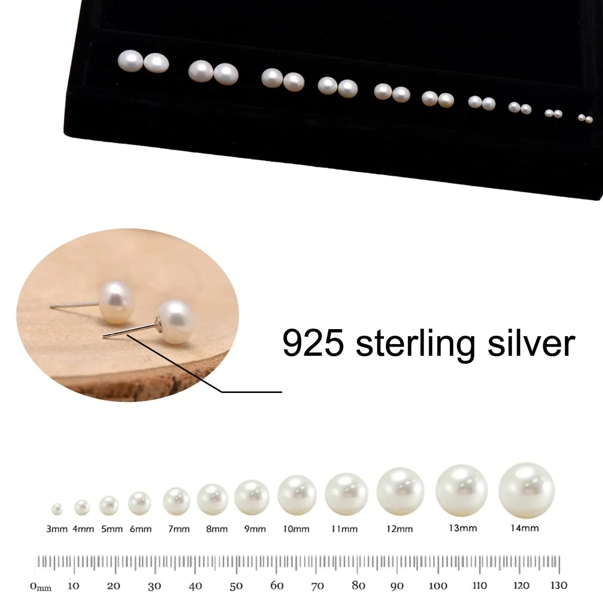 7 MM Freshwater Cultured Half Round Button Pearls Stud Earrings, Sterling Silver Posts