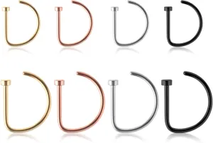 8PCS Titanium Fake Nose Ring Hoops Set D Shaped Fake Nose Ring Hoops Set, Silver Faux Nose Rings Nose Hoops, Screw Nose Studs Diamond Small Piercing Jewelry for Women Men
