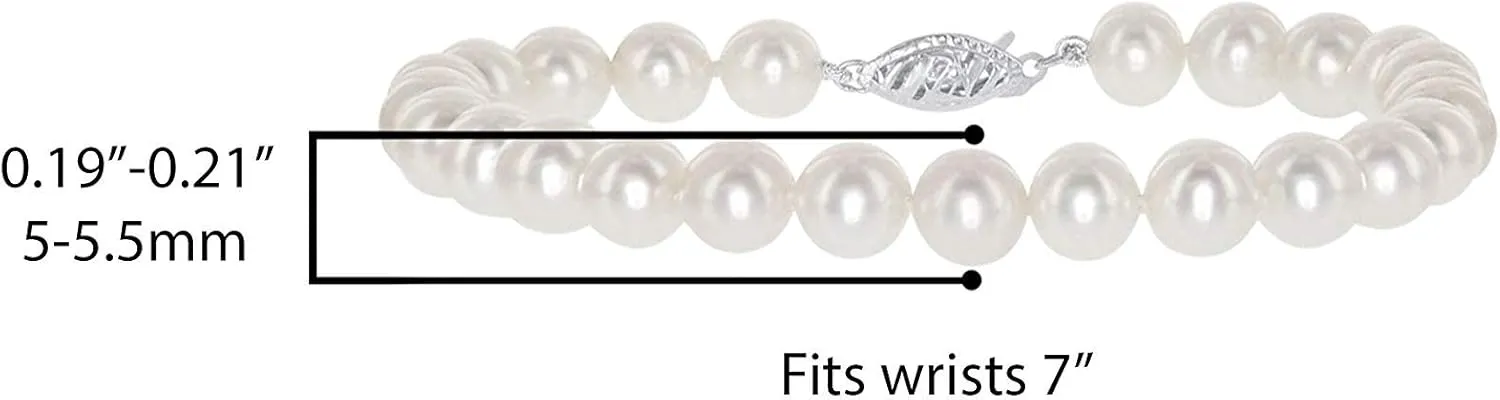 .925 Sterling Silver AAAA White Freshwater Cultured Pearl Bridal Silk-Knotted Strand Bracelet with Fishhook Clasp - Choice of Length & Pearl Size