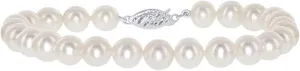 .925 Sterling Silver AAAA White Freshwater Cultured Pearl Bridal Silk-Knotted Strand Bracelet with Fishhook Clasp - Choice of Length & Pearl Size