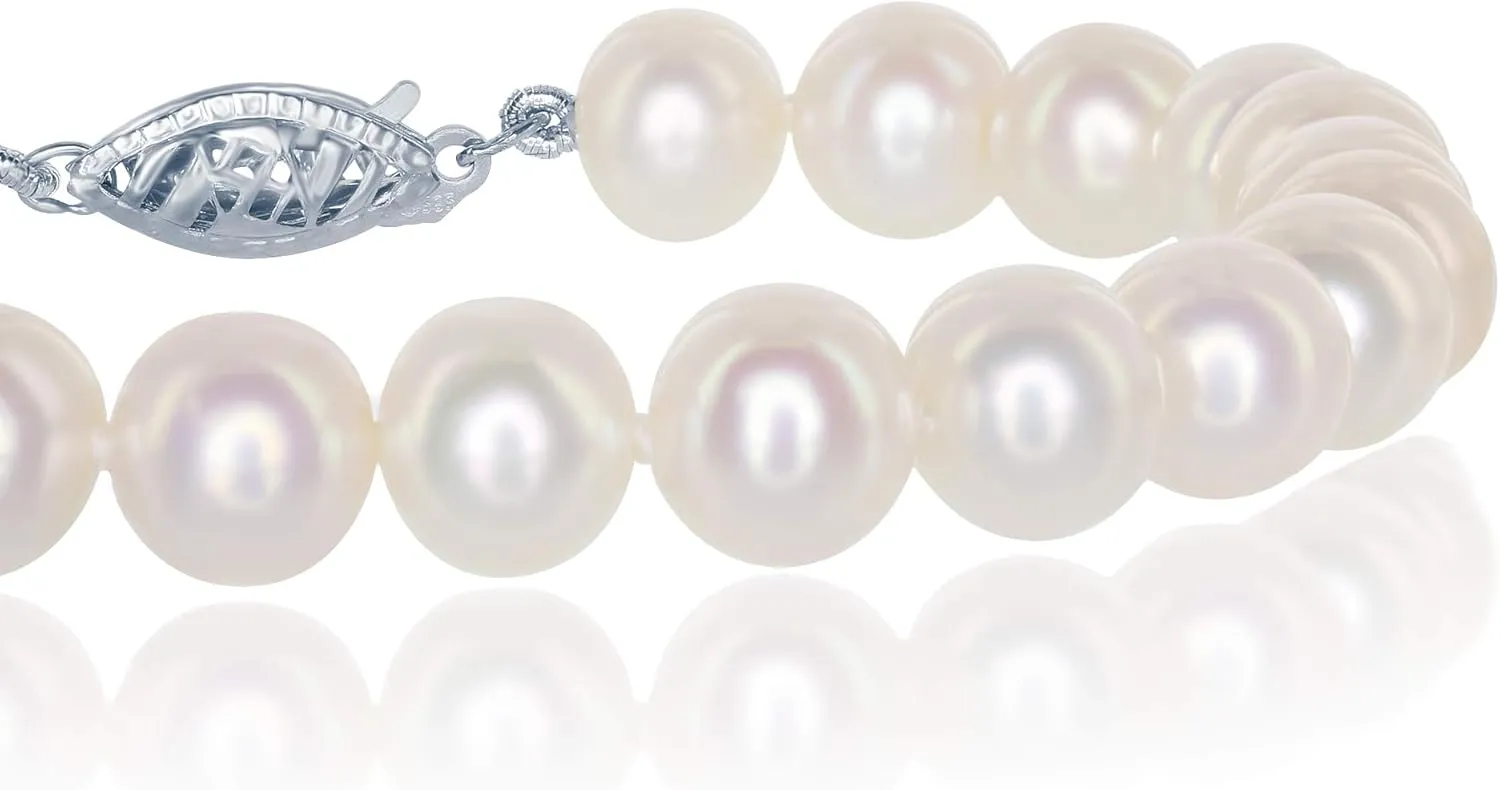 .925 Sterling Silver AAAA White Freshwater Cultured Pearl Bridal Silk-Knotted Strand Bracelet with Fishhook Clasp - Choice of Length & Pearl Size