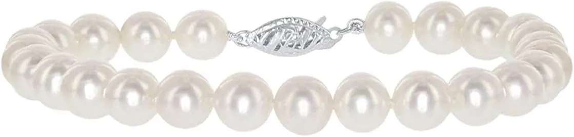 .925 Sterling Silver AAAA White Freshwater Cultured Pearl Bridal Silk-Knotted Strand Bracelet with Fishhook Clasp - Choice of Length & Pearl Size