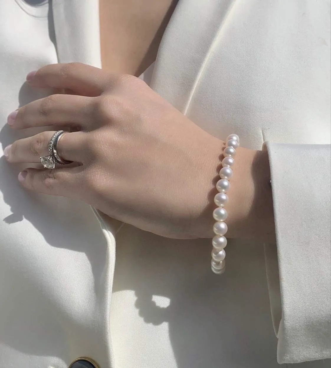 .925 Sterling Silver AAAA White Freshwater Cultured Pearl Bridal Silk-Knotted Strand Bracelet with Fishhook Clasp - Choice of Length & Pearl Size