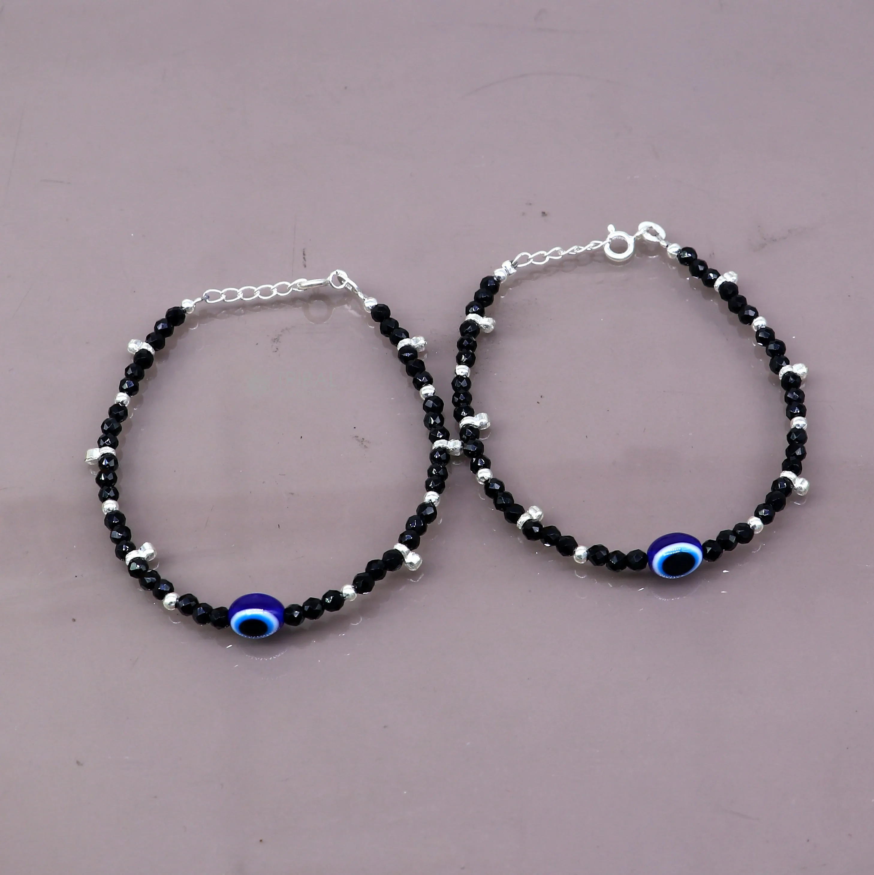 925 sterling silver and evil eye black beaded chain bracelet Combo use mother  bracelet or  baby anklets, sbr749