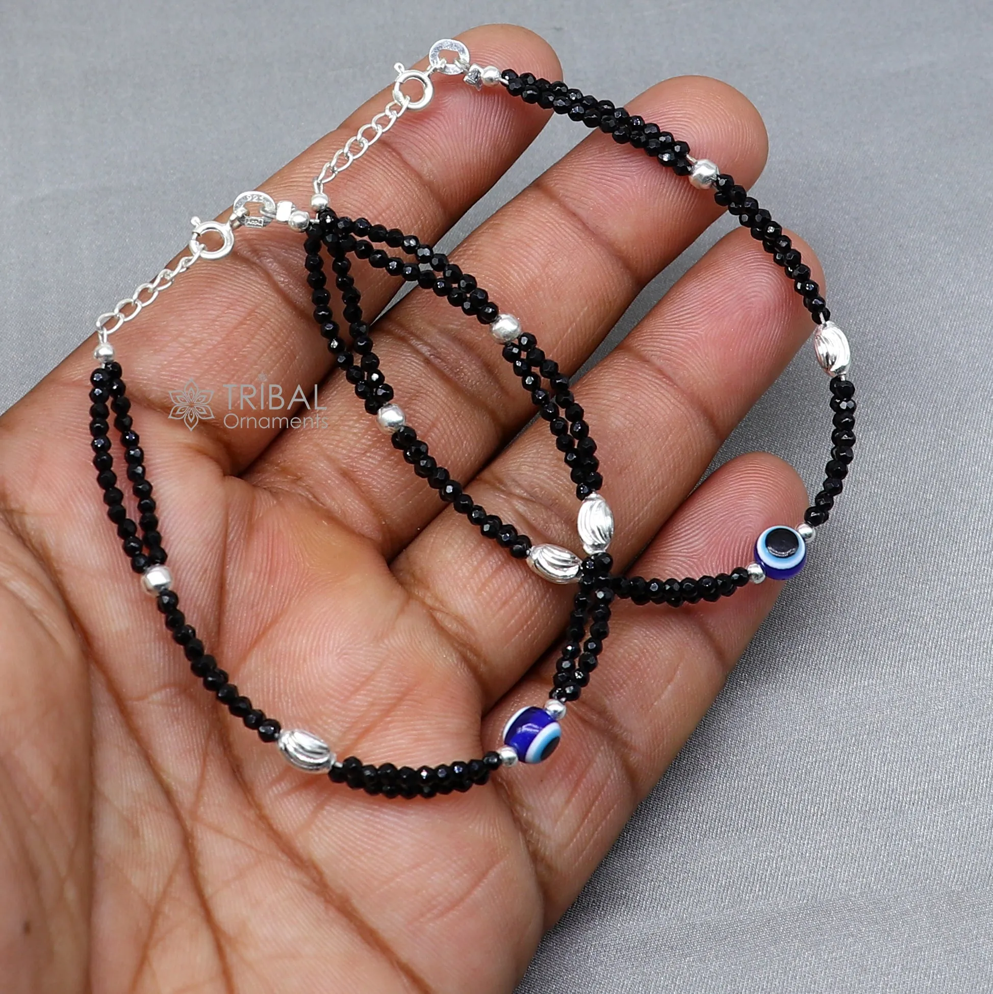 925 sterling silver and evil eye blue beaded chain bracelet Combo use mother  bracelet or  baby anklets, sbr752