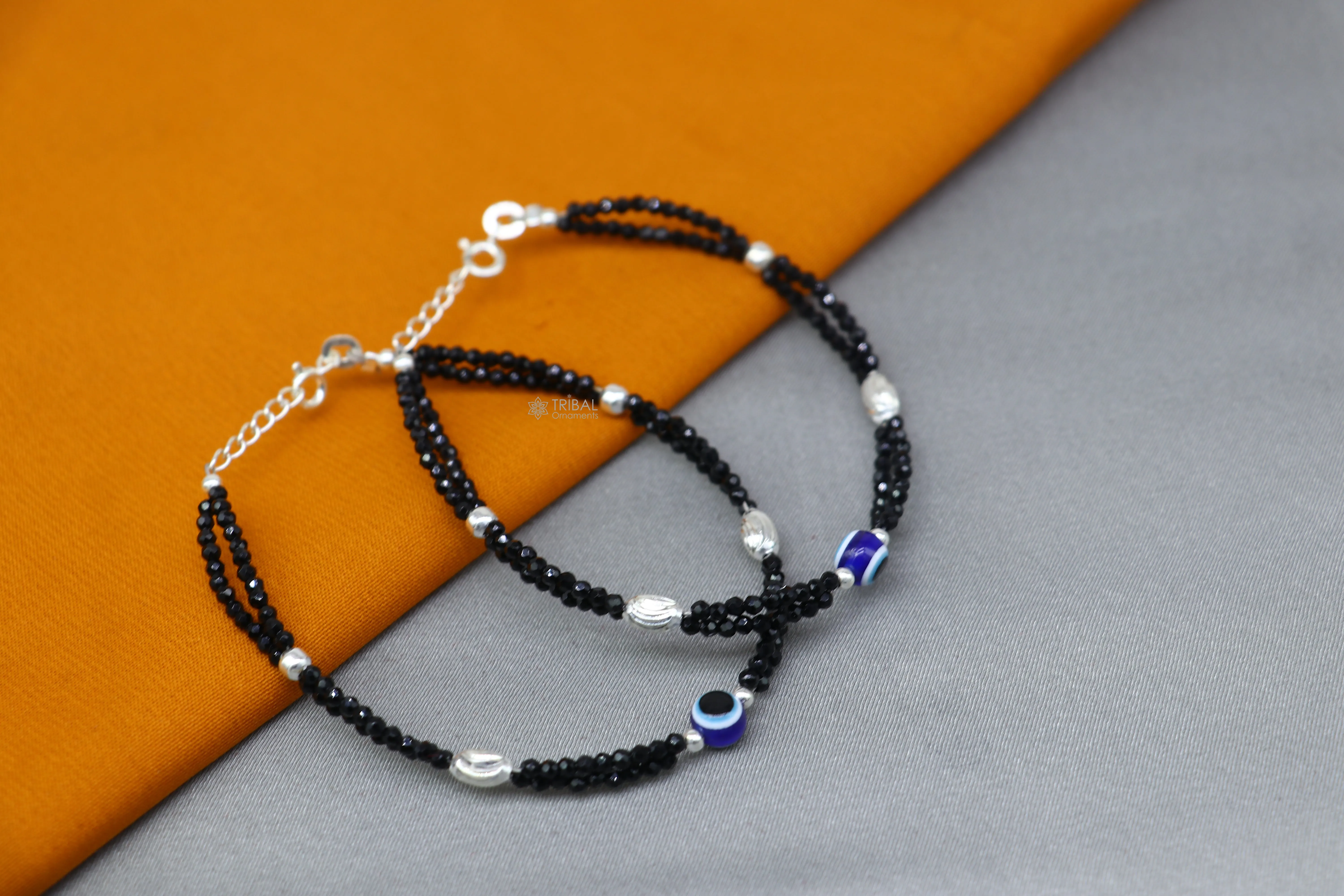 925 sterling silver and evil eye blue beaded chain bracelet Combo use mother  bracelet or  baby anklets, sbr752