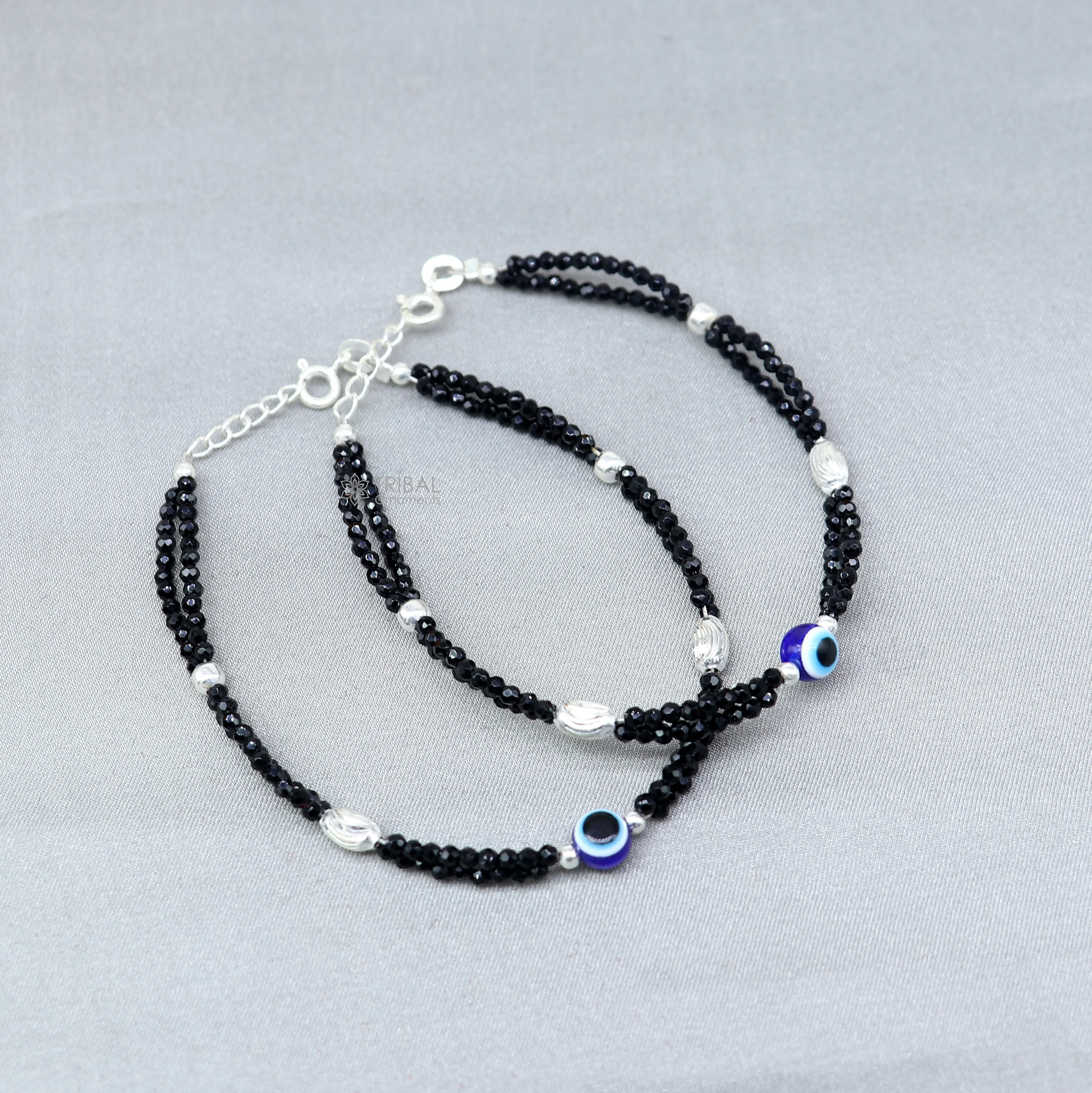 925 sterling silver and evil eye blue beaded chain bracelet Combo use mother  bracelet or  baby anklets, sbr752