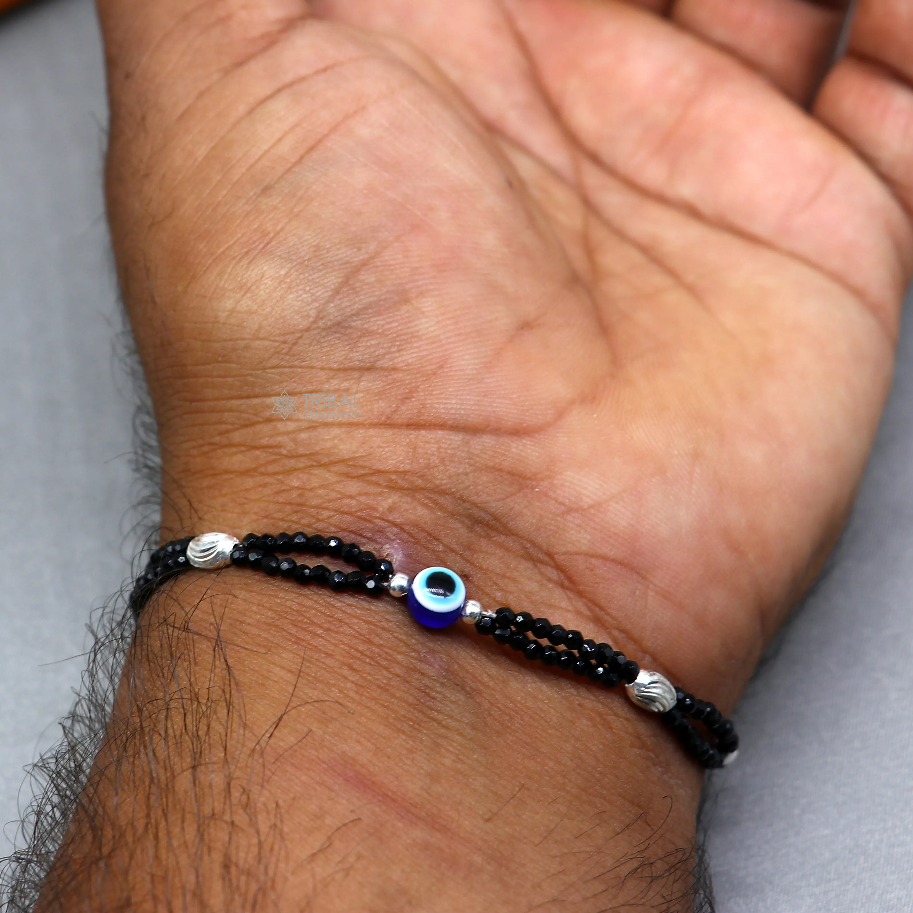 925 sterling silver and evil eye blue beaded chain bracelet Combo use mother  bracelet or  baby anklets, sbr752