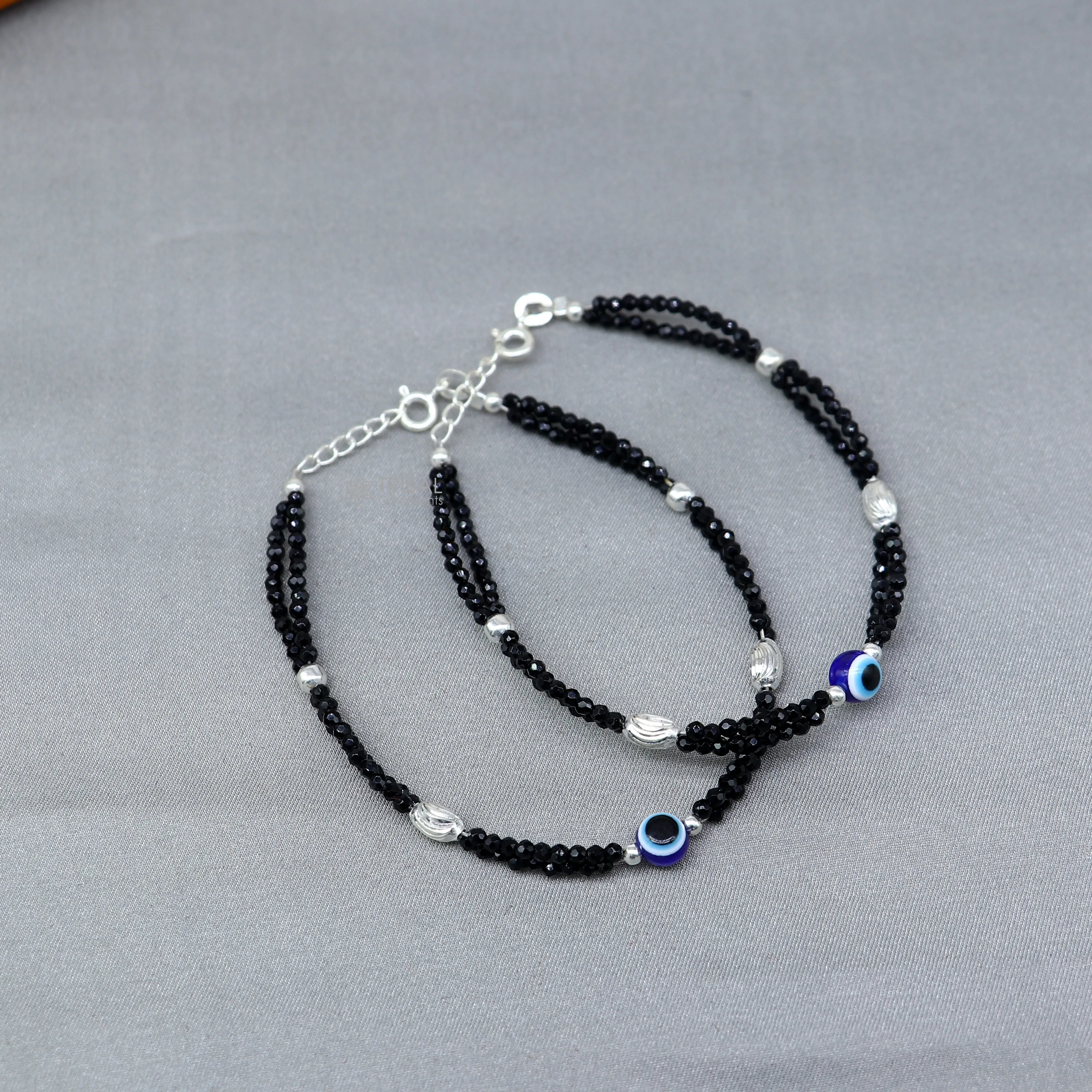 925 sterling silver and evil eye blue beaded chain bracelet Combo use mother  bracelet or  baby anklets, sbr752