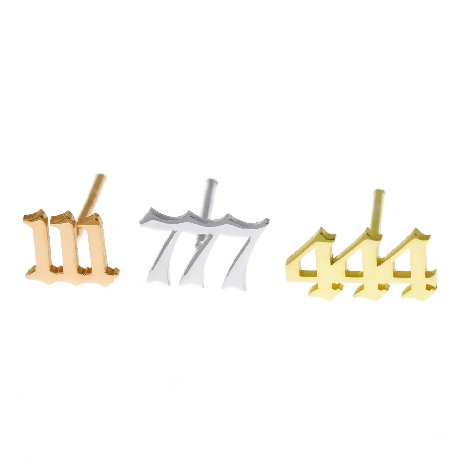 925 Sterling Silver Angel Number Stud Earrings, 111, 222, 333, 444, 555, 666, 777, 888, 999