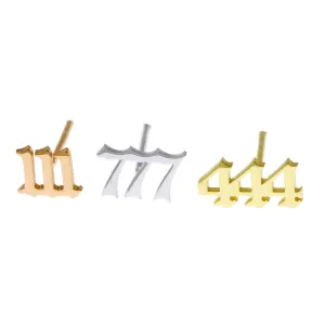 925 Sterling Silver Angel Number Stud Earrings, 111, 222, 333, 444, 555, 666, 777, 888, 999