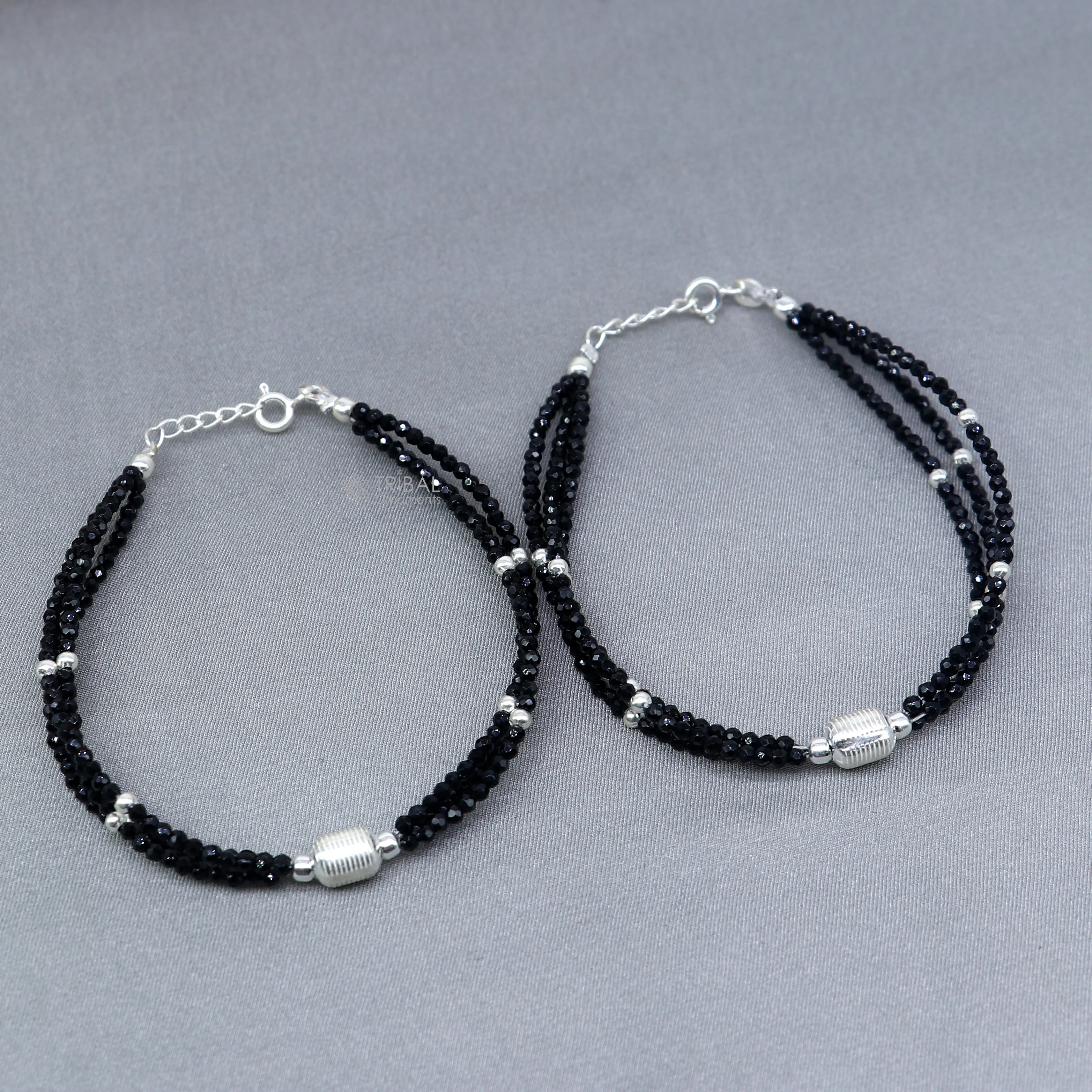 925 sterling silver bead and black beaded chain bracelet Combo use mother  bracelet or  baby anklets, sbr750