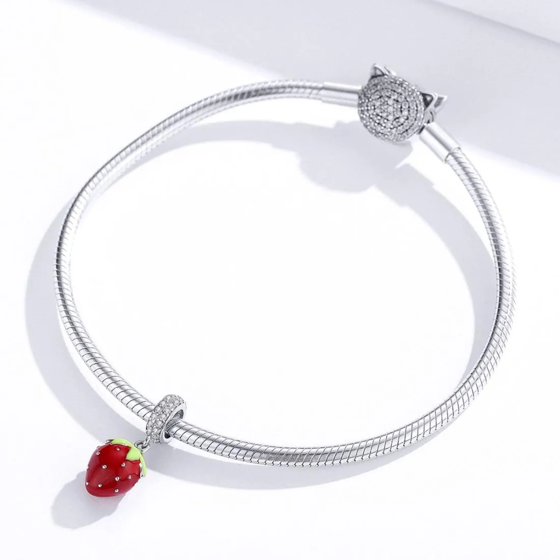 925 Sterling Silver Beaded Strawberry Pendant For Diy Bracelets