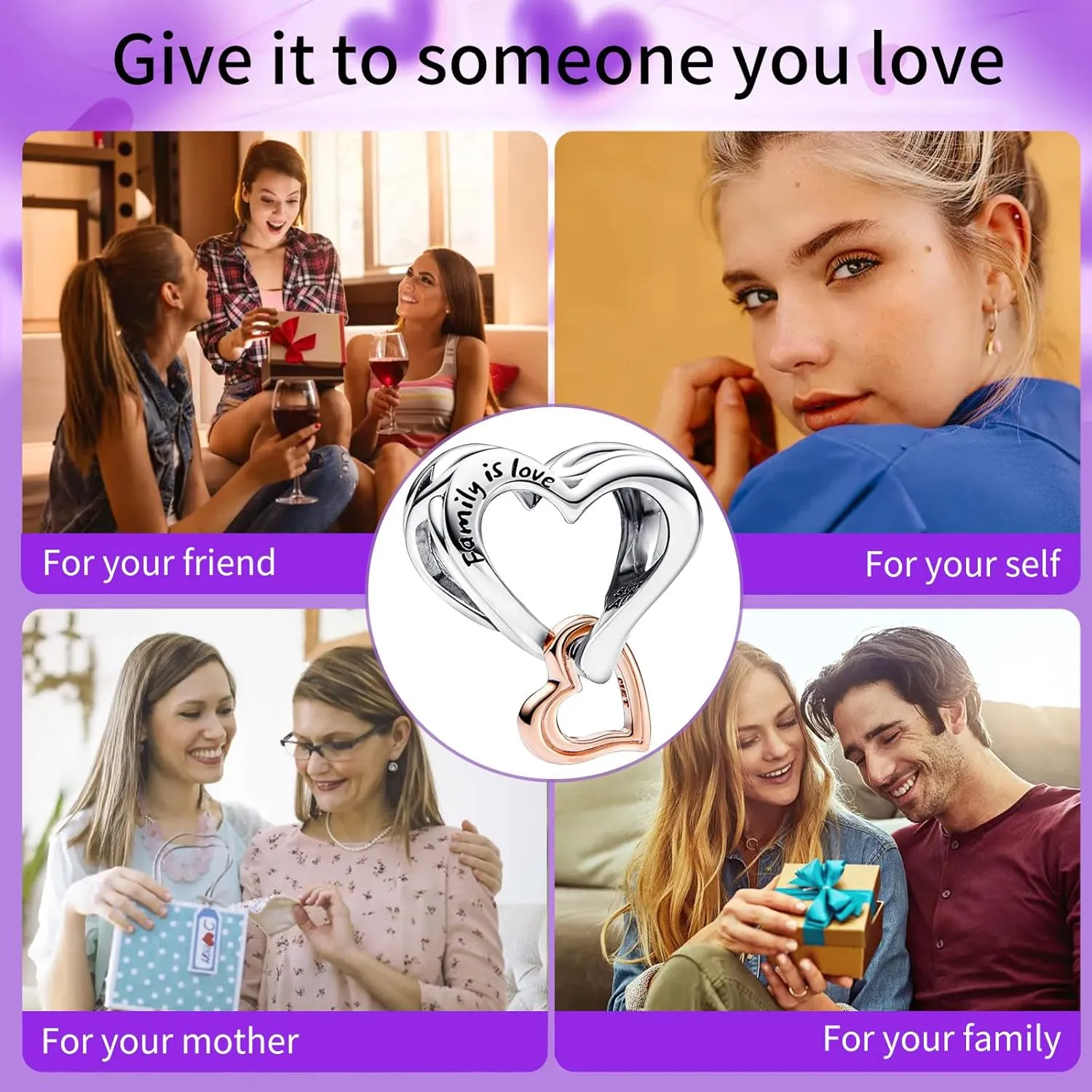 925 Sterling Silver Charms Bracelet Necklace Roses Forever Love Infinity Heart Family Charm Sparkling Star Clip Pendant Beads Jewellery Gift for Women Girls at Christmas,Birthday