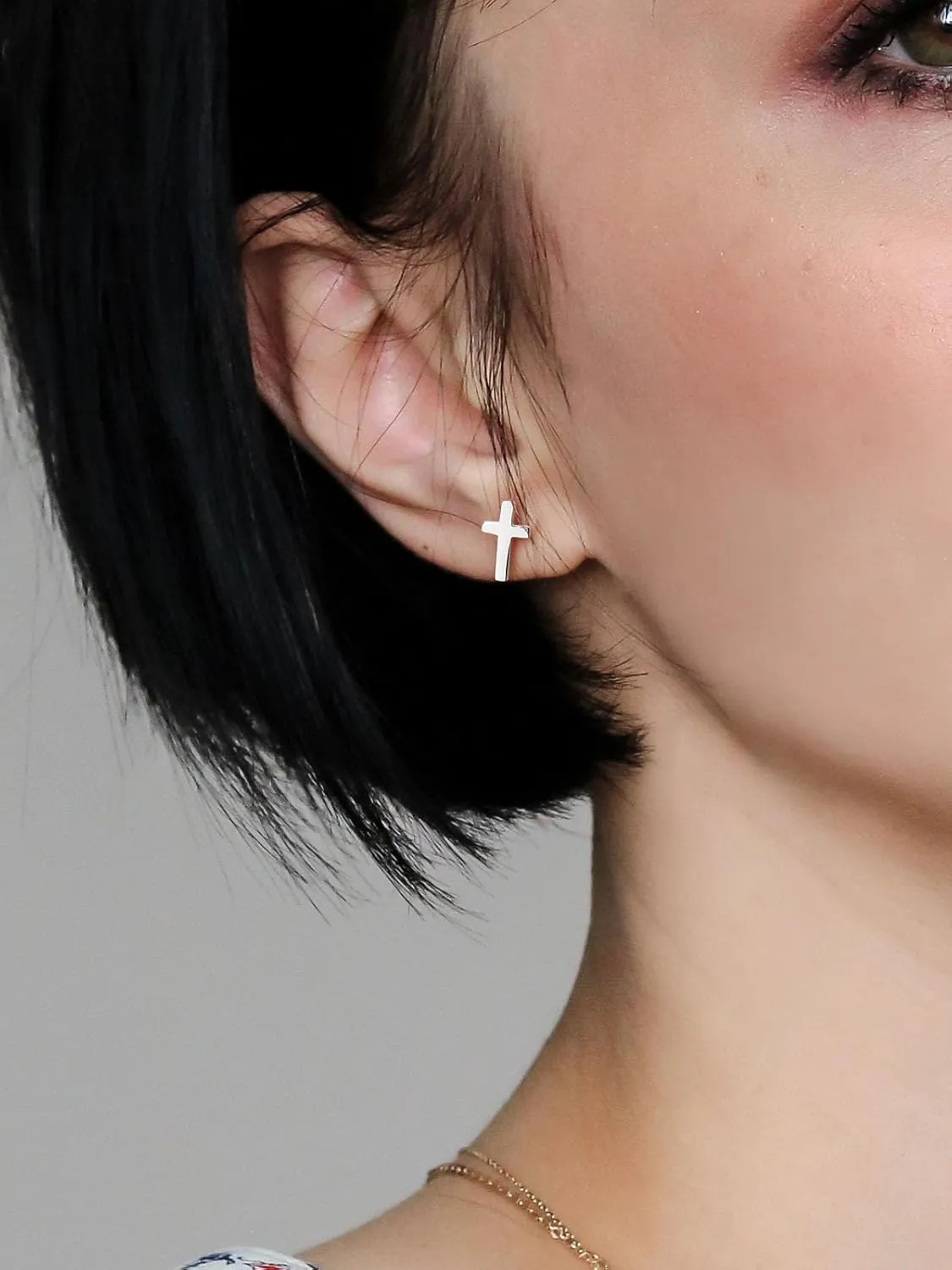 925 Sterling Silver Cross Earrings for Women Dangle, Small 14k Gold Plated Cubic Zirconia Earrings Studs Hypoallergenic for Women Trendy Jewelry Gifts