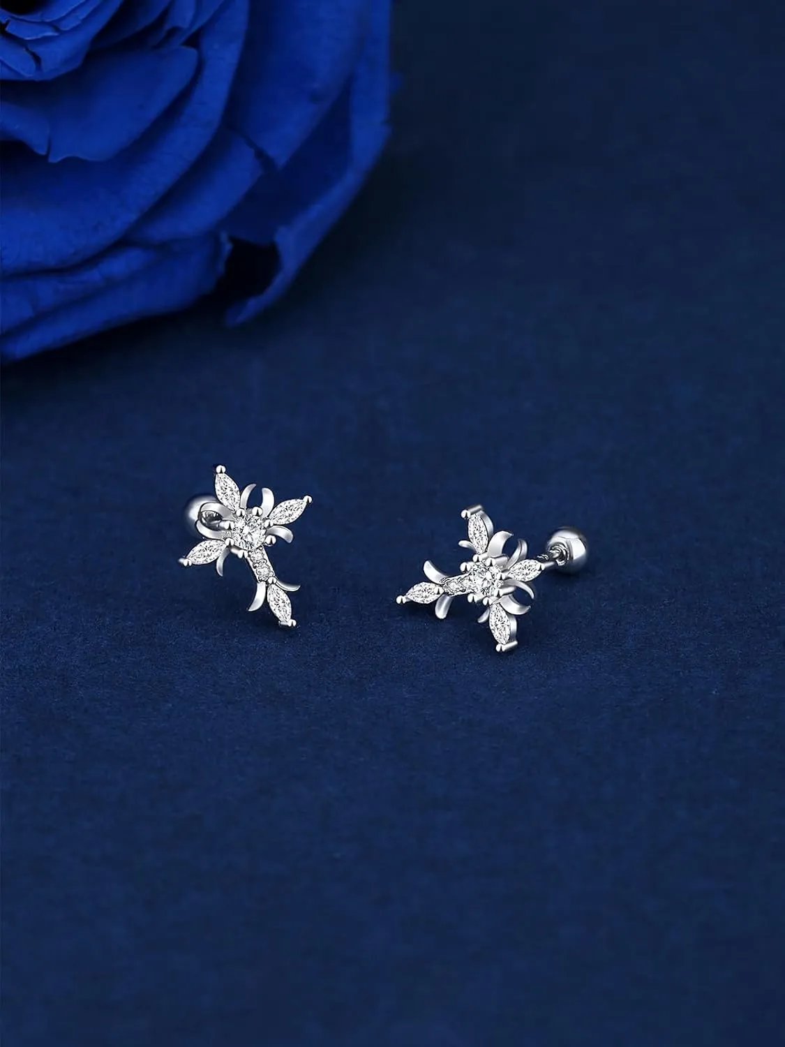 925 Sterling Silver Cross Earrings for Women Dangle, Small 14k Gold Plated Cubic Zirconia Earrings Studs Hypoallergenic for Women Trendy Jewelry Gifts