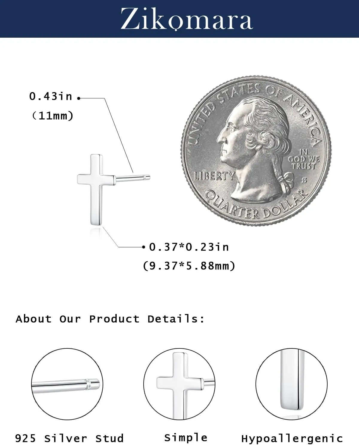 925 Sterling Silver Cross Earrings for Women Dangle, Small 14k Gold Plated Cubic Zirconia Earrings Studs Hypoallergenic for Women Trendy Jewelry Gifts