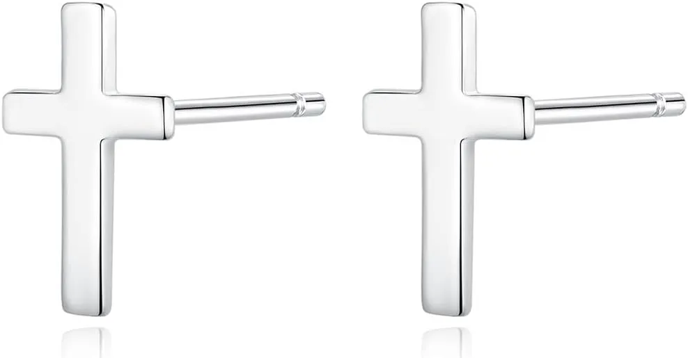 925 Sterling Silver Cross Earrings for Women Dangle, Small 14k Gold Plated Cubic Zirconia Earrings Studs Hypoallergenic for Women Trendy Jewelry Gifts