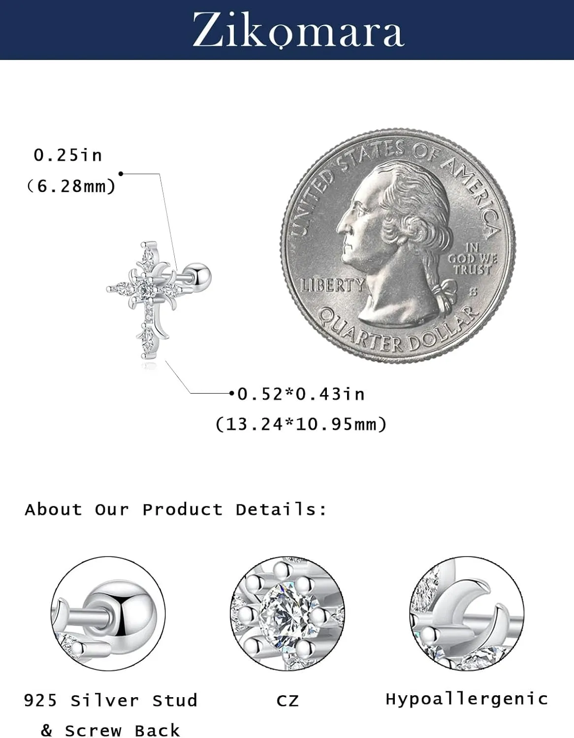 925 Sterling Silver Cross Earrings for Women Dangle, Small 14k Gold Plated Cubic Zirconia Earrings Studs Hypoallergenic for Women Trendy Jewelry Gifts
