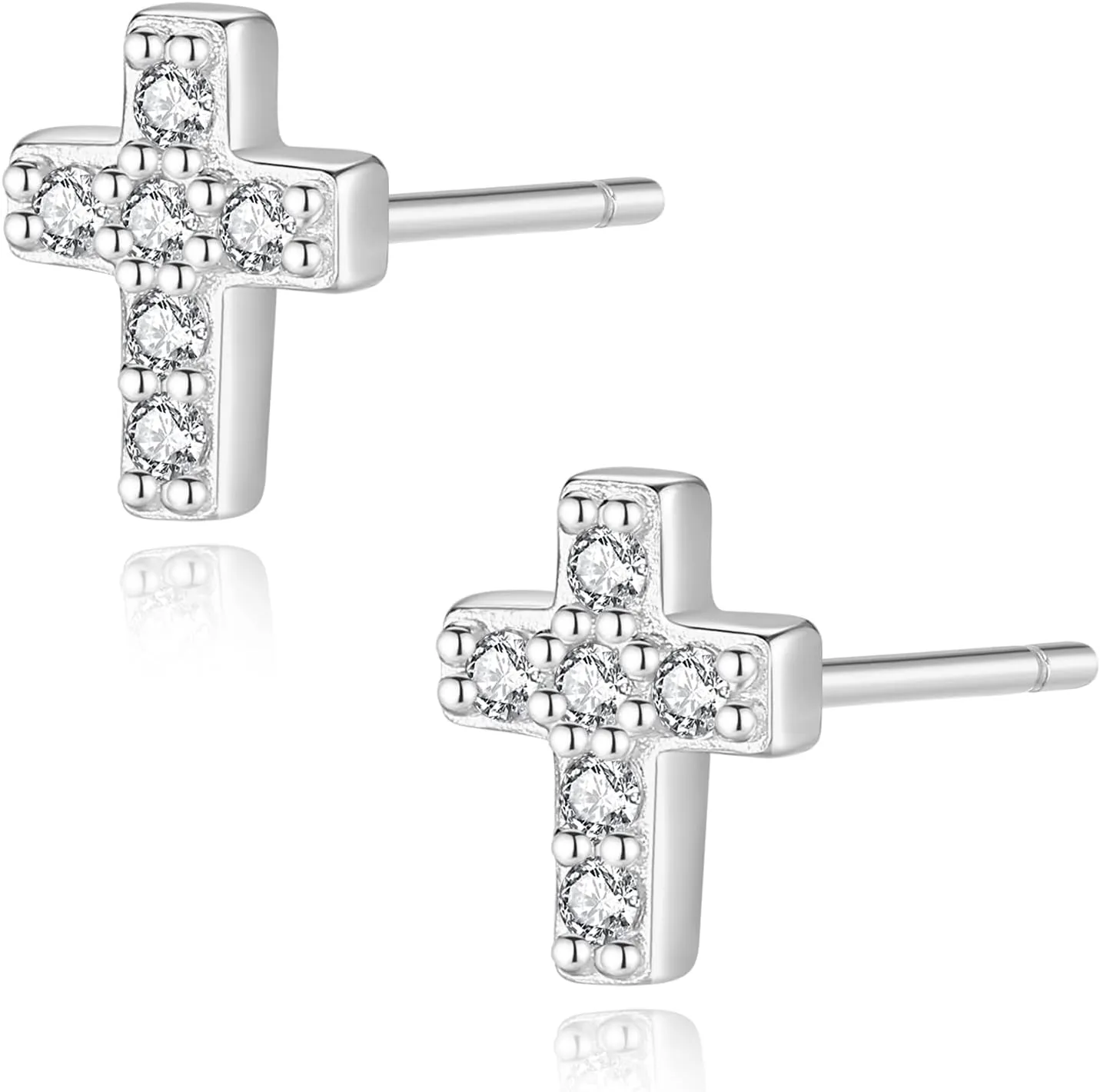 925 Sterling Silver Cross Earrings for Women, Small 14k Gold Plated Cubic Zirconia Earrings Studs Hypoallergenic for Women Gifts