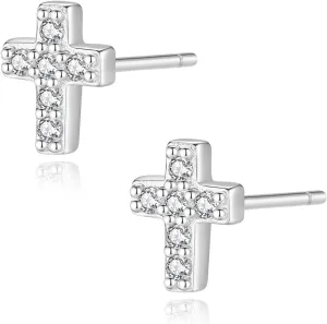 925 Sterling Silver Cross Earrings for Women, Small 14k Gold Plated Cubic Zirconia Earrings Studs Hypoallergenic for Women Gifts