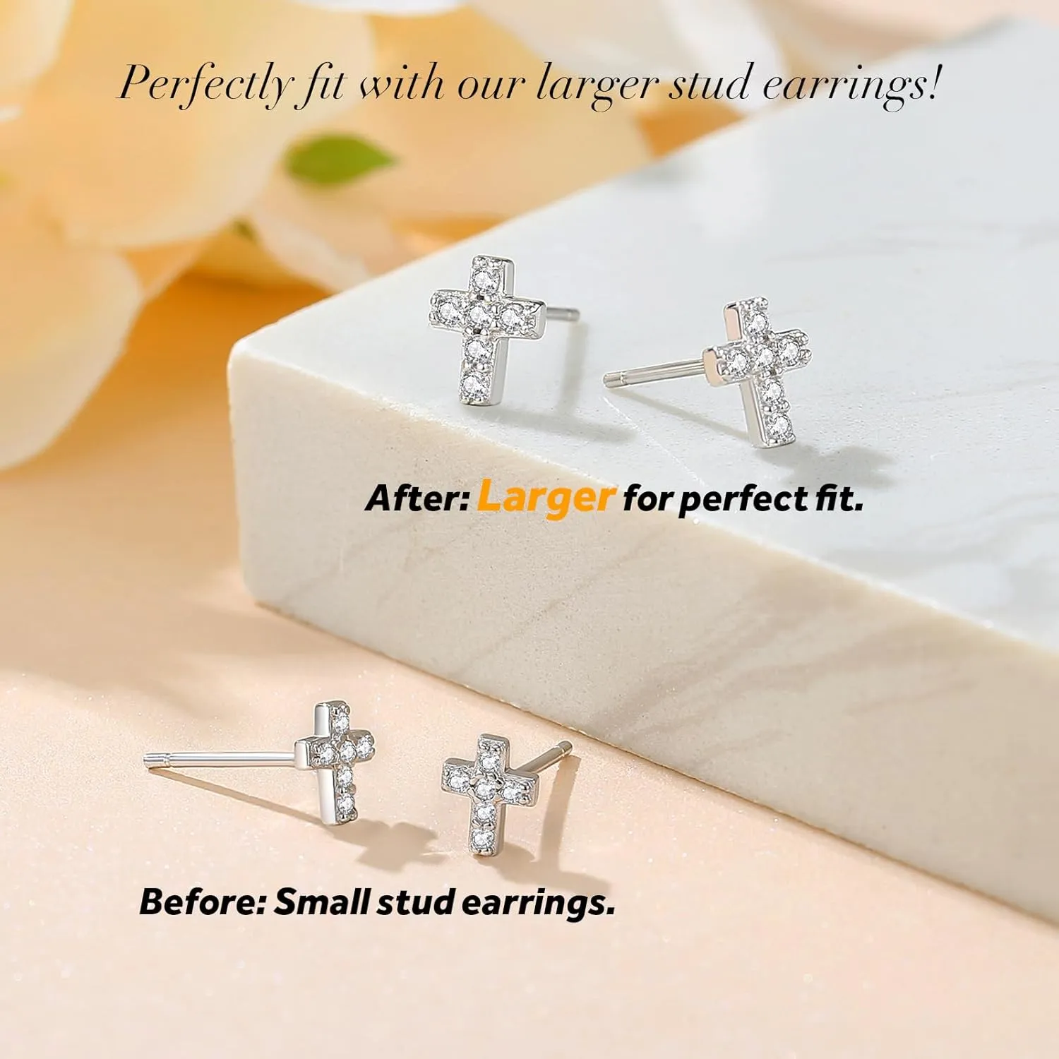 925 Sterling Silver Cross Earrings for Women, Small 14k Gold Plated Cubic Zirconia Earrings Studs Hypoallergenic for Women Gifts
