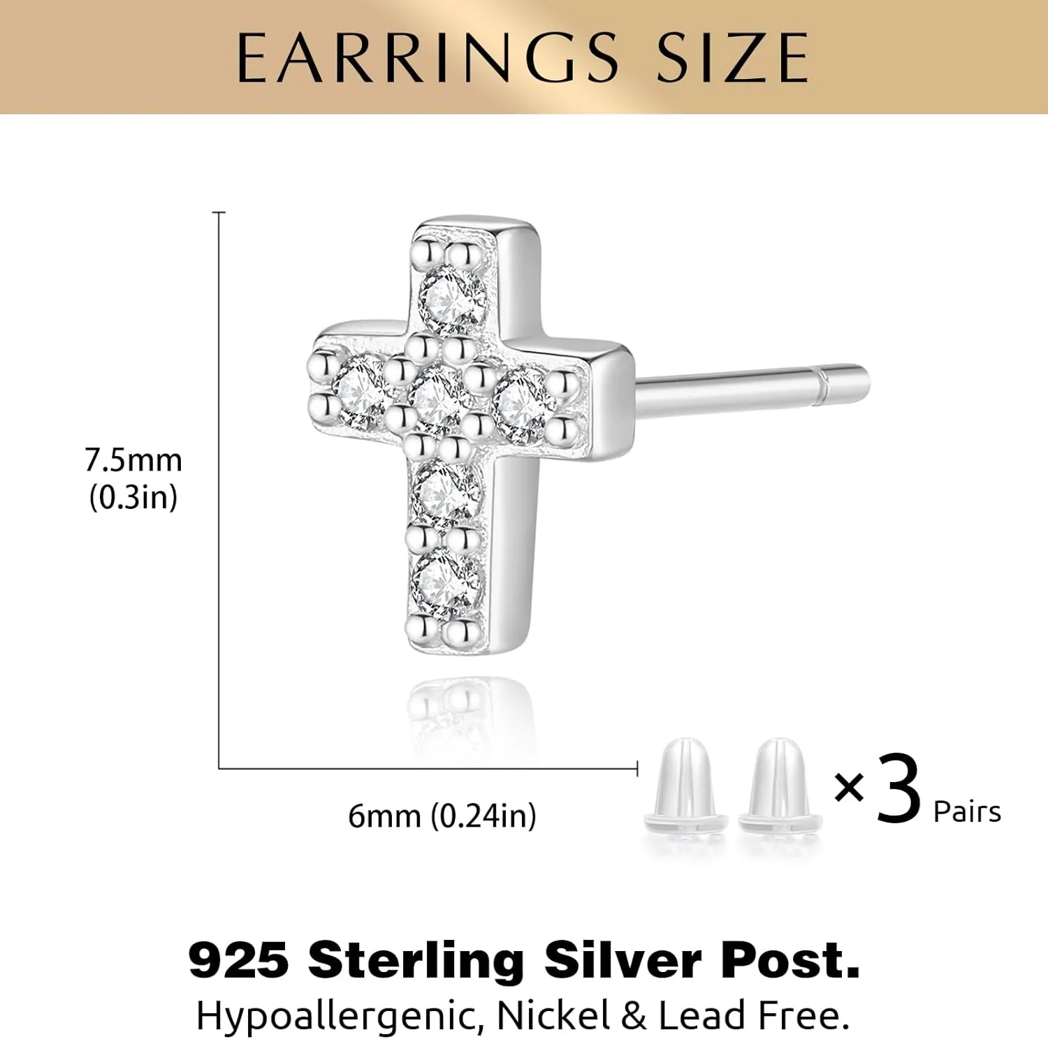 925 Sterling Silver Cross Earrings for Women, Small 14k Gold Plated Cubic Zirconia Earrings Studs Hypoallergenic for Women Gifts