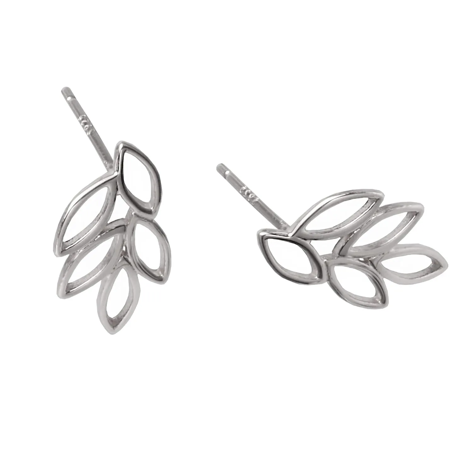 925 Sterling Silver Cut Out Small Leaf Earrings Studs for Women