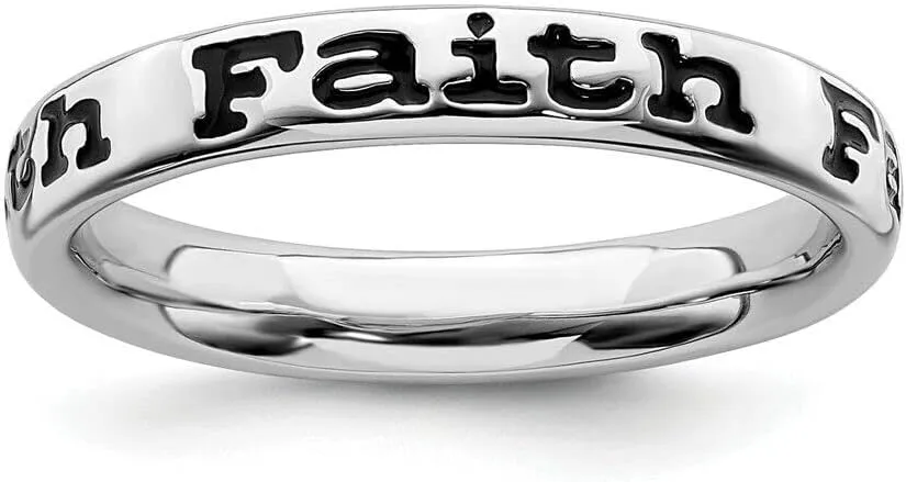 925 Sterling Silver Enameled Faith Band Ring Stackable Fine Jewelry Women Gifts