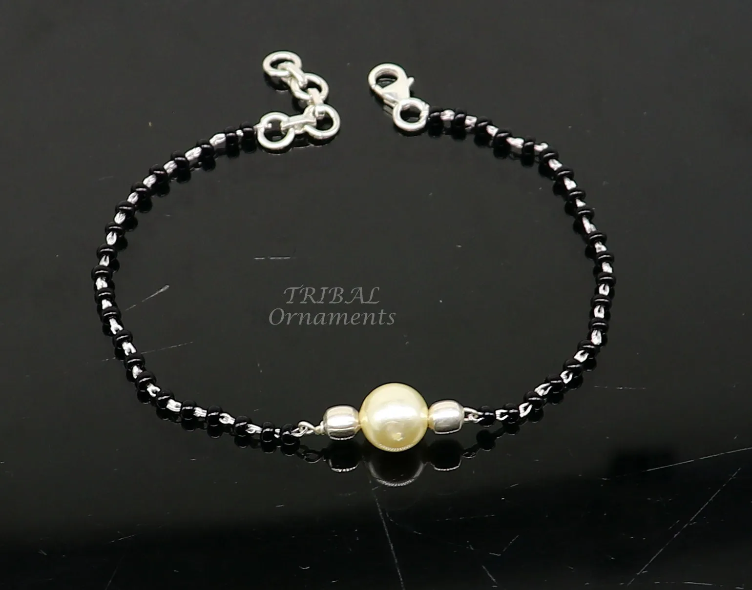 925 sterling silver modern cultural black beaded all sizes bracelet Combo use bracelet or anklets, best Mangalsutra bracelet sbr454