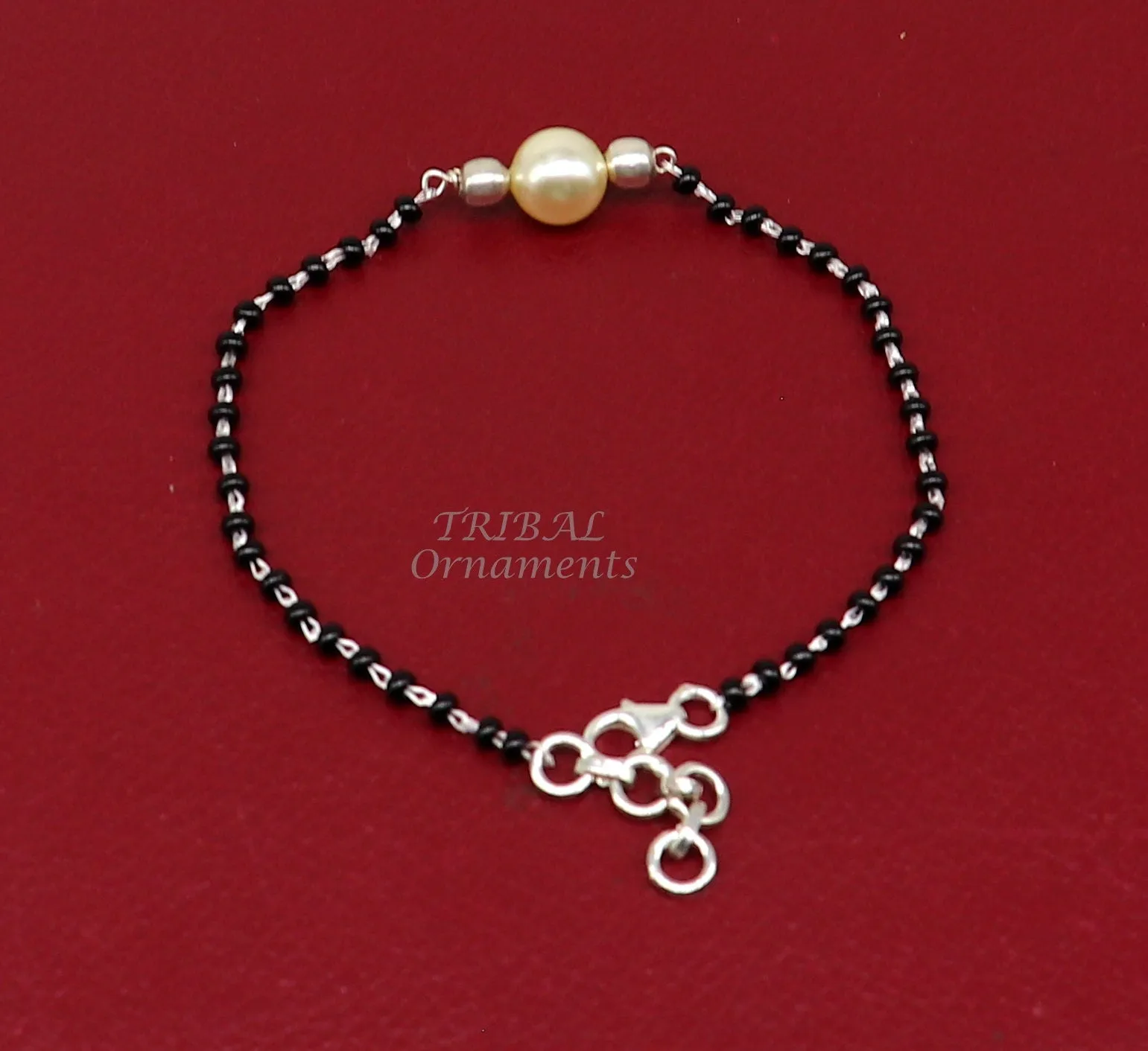 925 sterling silver modern cultural black beaded all sizes bracelet Combo use bracelet or anklets, best Mangalsutra bracelet sbr454