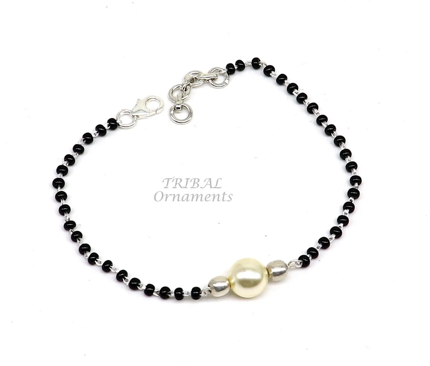 925 sterling silver modern cultural black beaded all sizes bracelet Combo use bracelet or anklets, best Mangalsutra bracelet sbr454