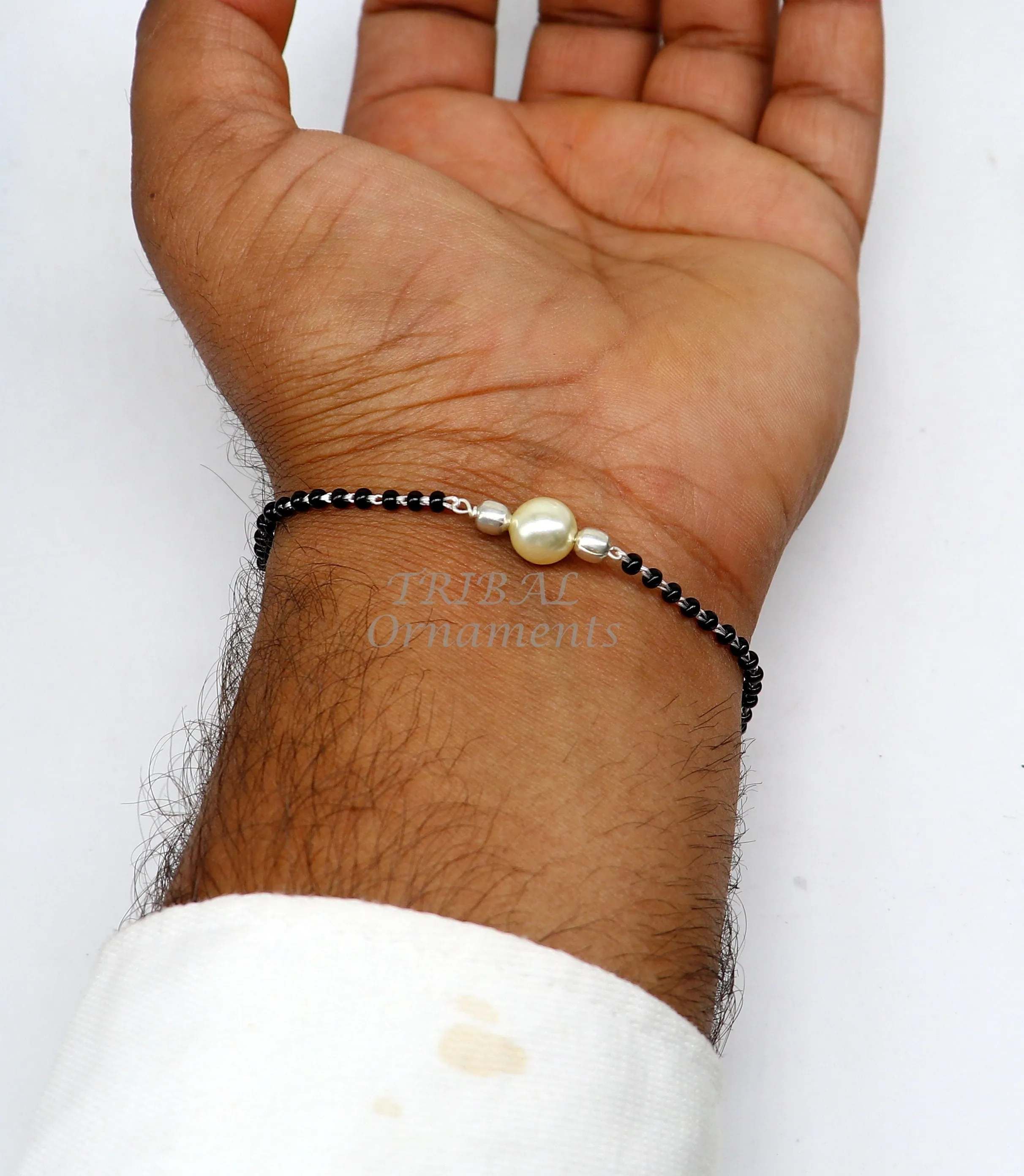 925 sterling silver modern cultural black beaded all sizes bracelet Combo use bracelet or anklets, best Mangalsutra bracelet sbr454