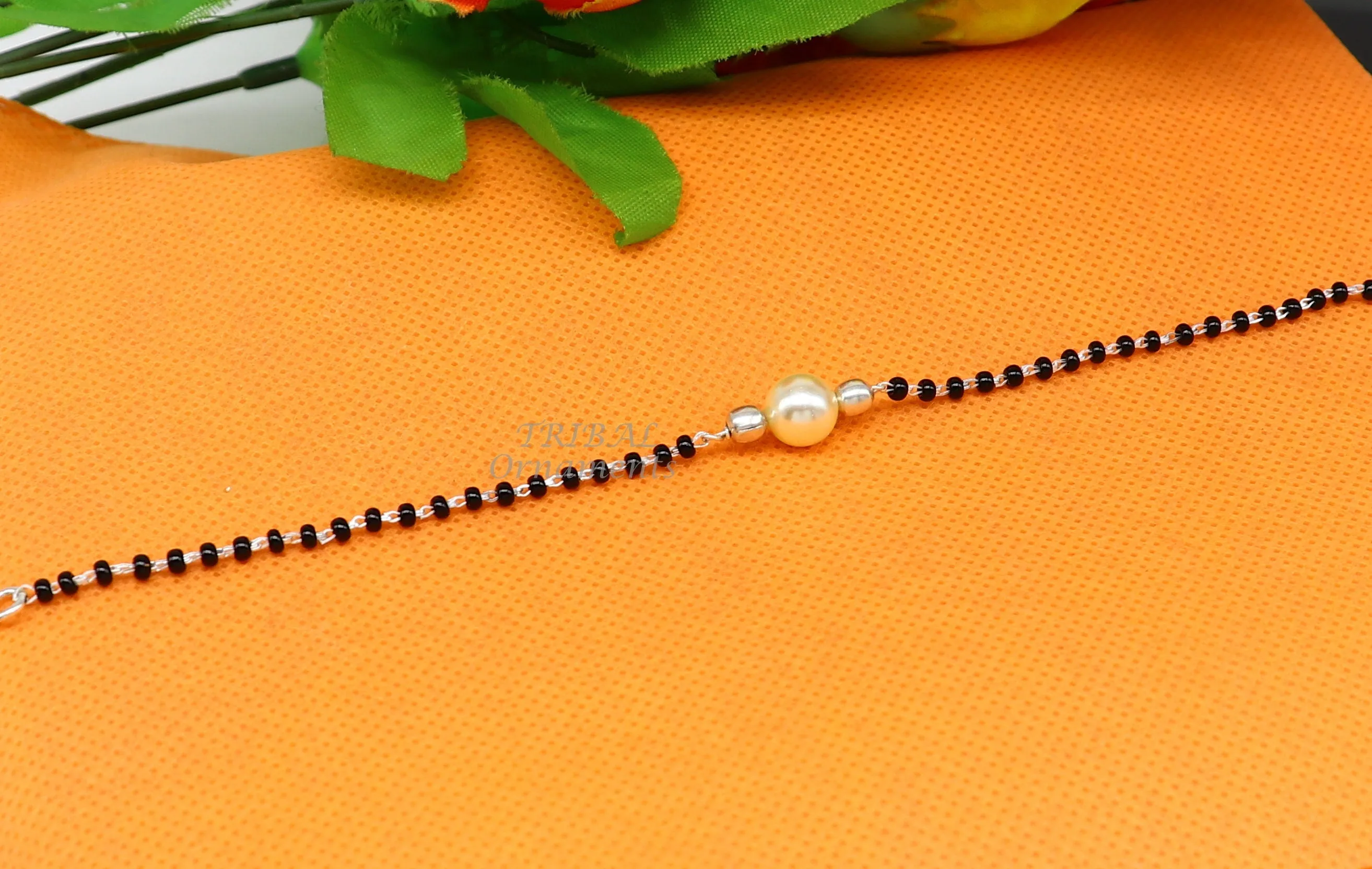 925 sterling silver modern cultural black beaded all sizes bracelet Combo use bracelet or anklets, best Mangalsutra bracelet sbr454