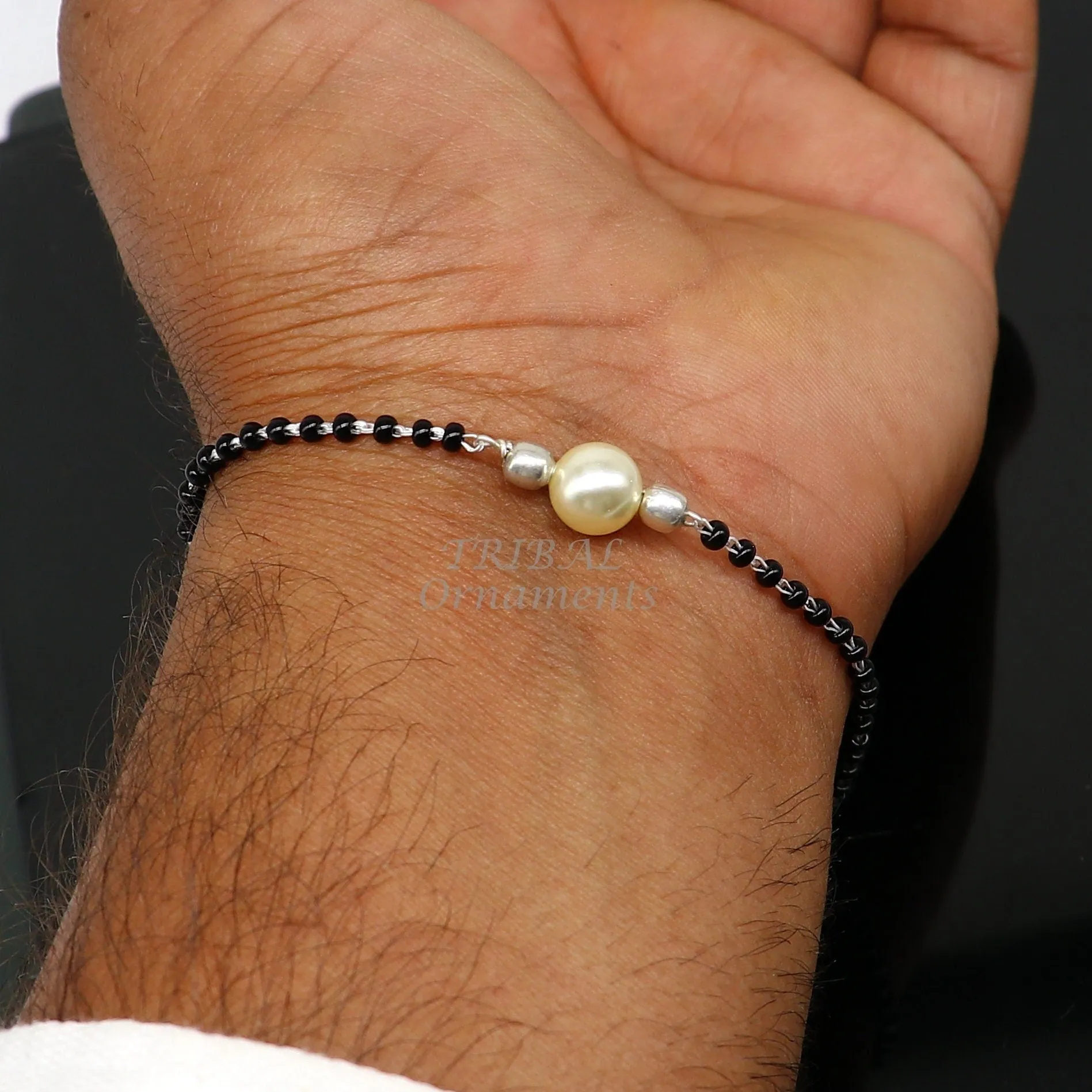 925 sterling silver modern cultural black beaded all sizes bracelet Combo use bracelet or anklets, best Mangalsutra bracelet sbr454