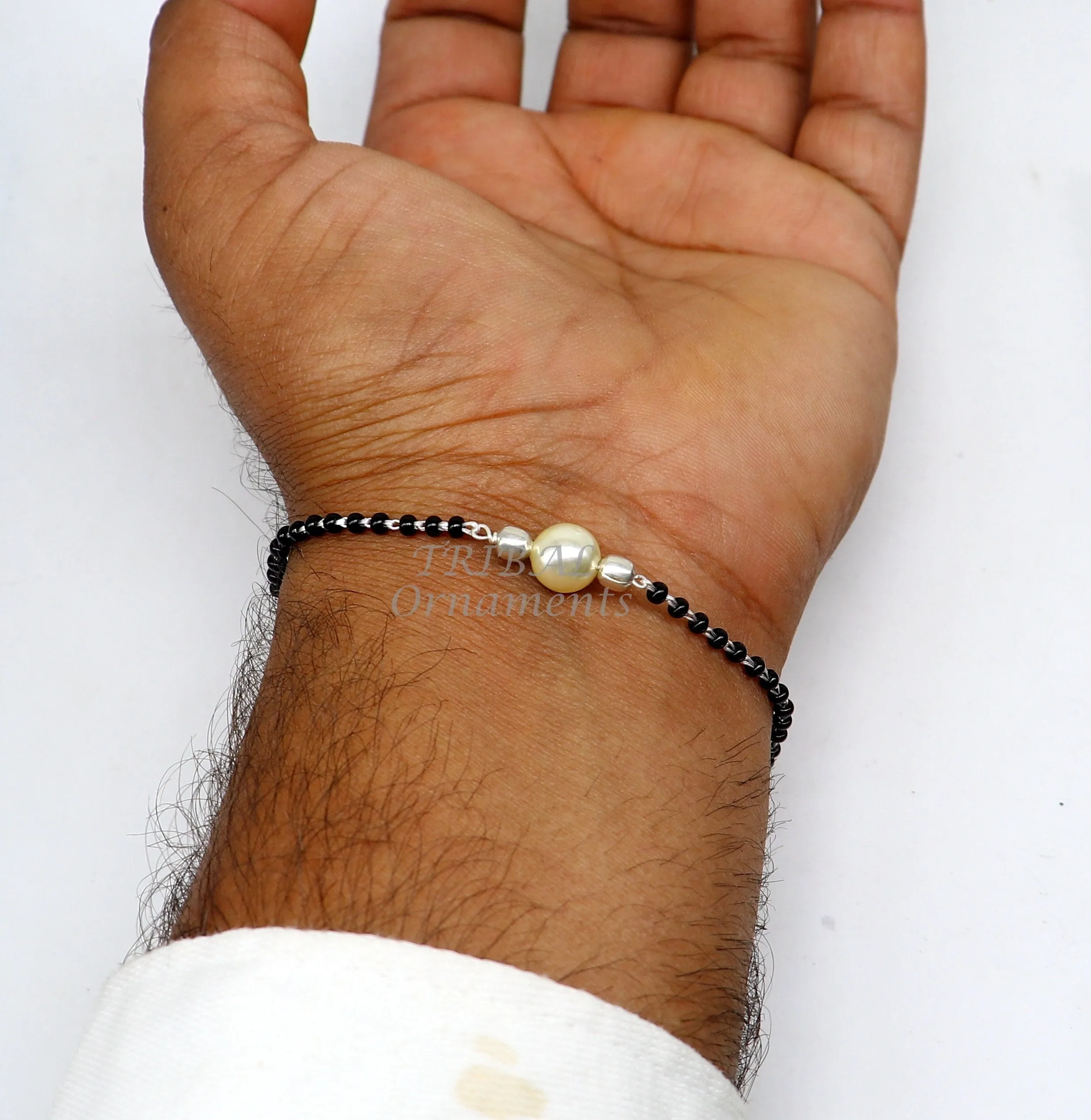 925 sterling silver modern cultural black beaded all sizes bracelet Combo use bracelet or anklets, best Mangalsutra bracelet sbr454