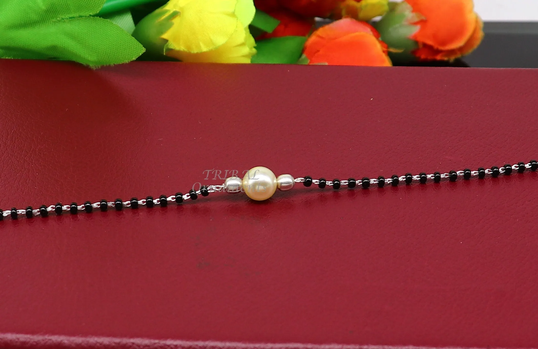 925 sterling silver modern cultural black beaded all sizes bracelet Combo use bracelet or anklets, best Mangalsutra bracelet sbr454