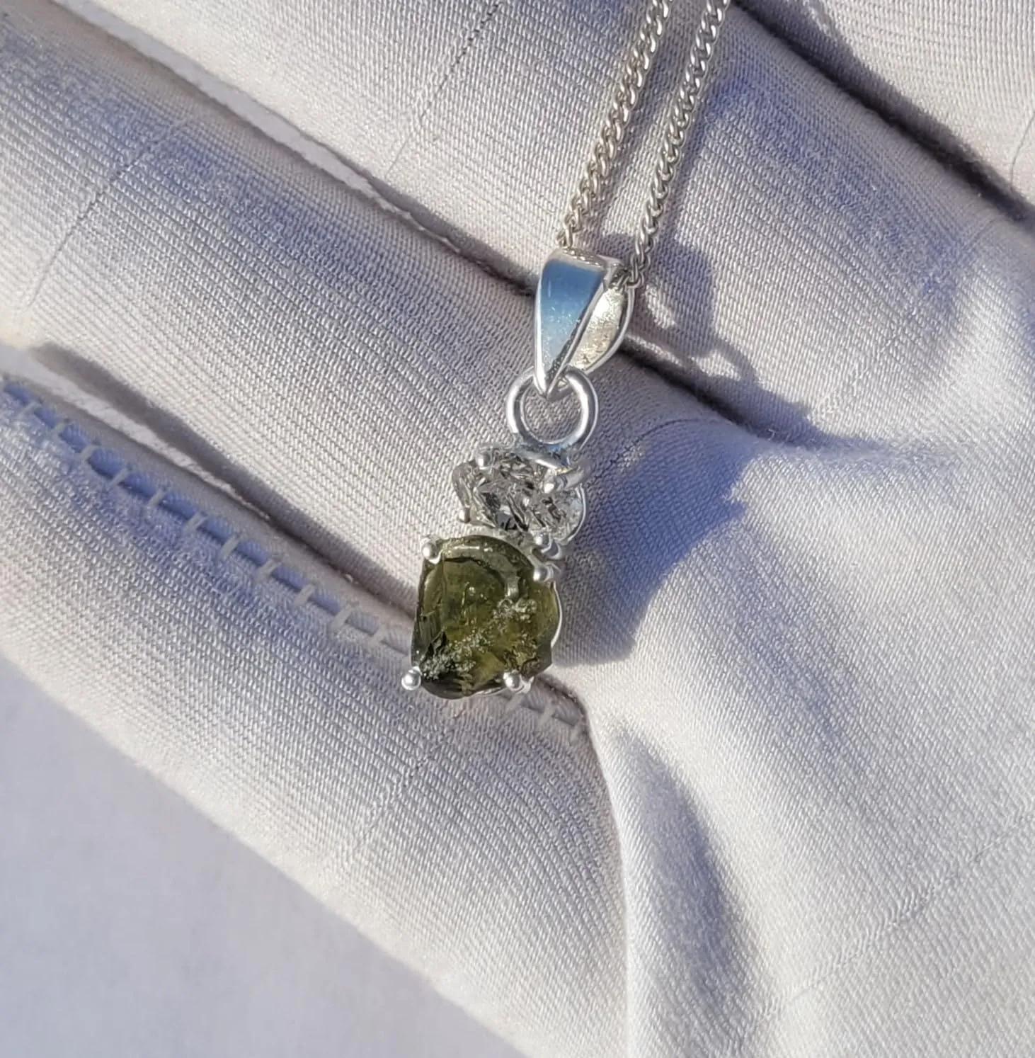 925 Sterling silver Natural Green Rough Moldavite Gemstone Pendant for women | Rough Gemstone Sterling Silver Pendant