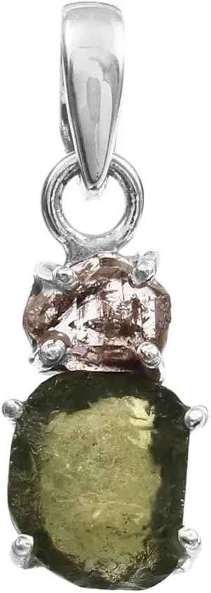 925 Sterling silver Natural Green Rough Moldavite Gemstone Pendant for women | Rough Gemstone Sterling Silver Pendant