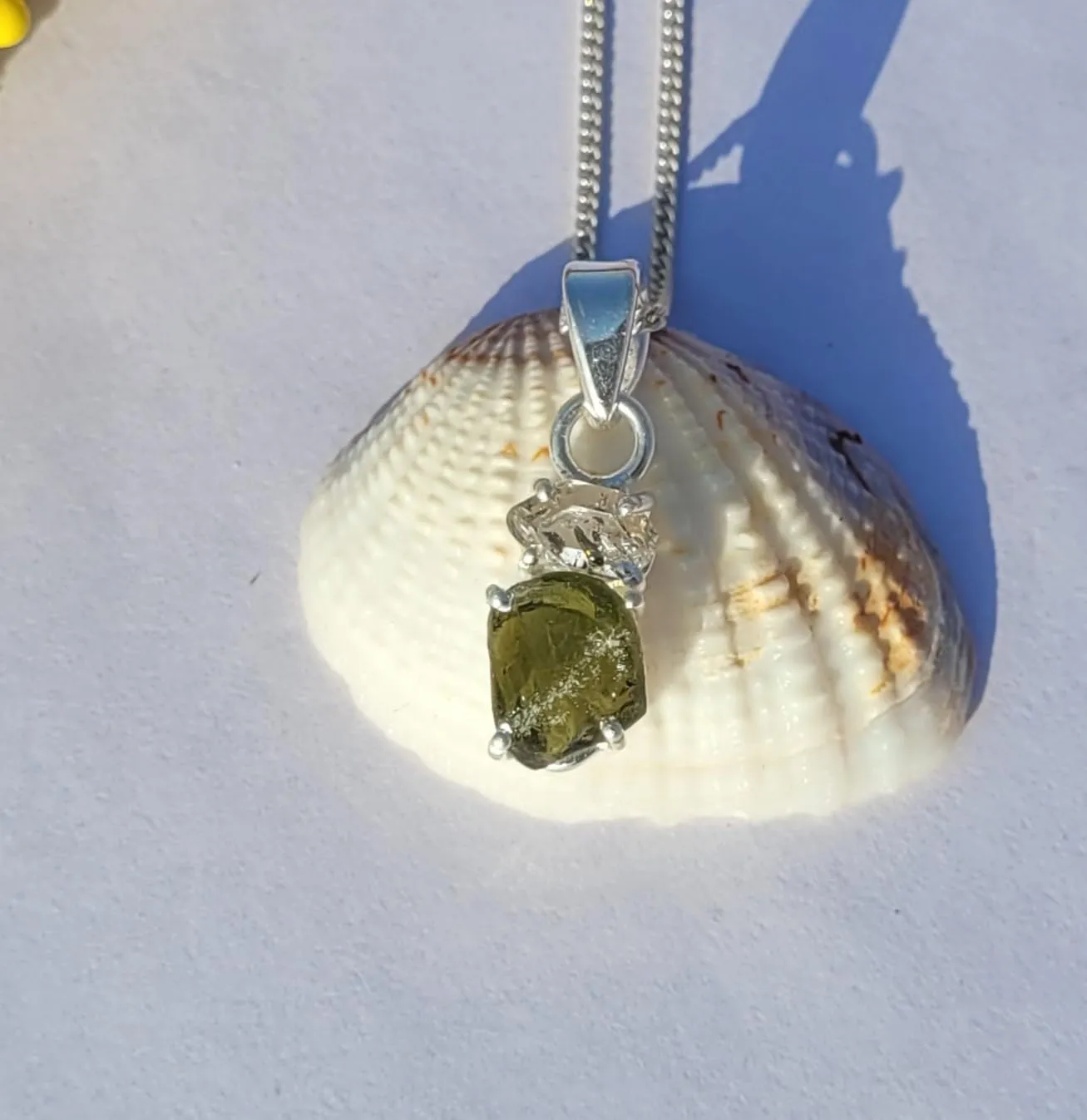 925 Sterling silver Natural Green Rough Moldavite Gemstone Pendant for women | Rough Gemstone Sterling Silver Pendant