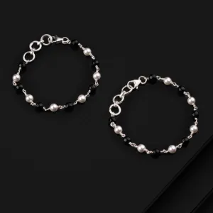 925 sterling silver pearl and black beaded chain bracelet Combo use bracelet or anklets, Mangalsutra bracelet mbr010