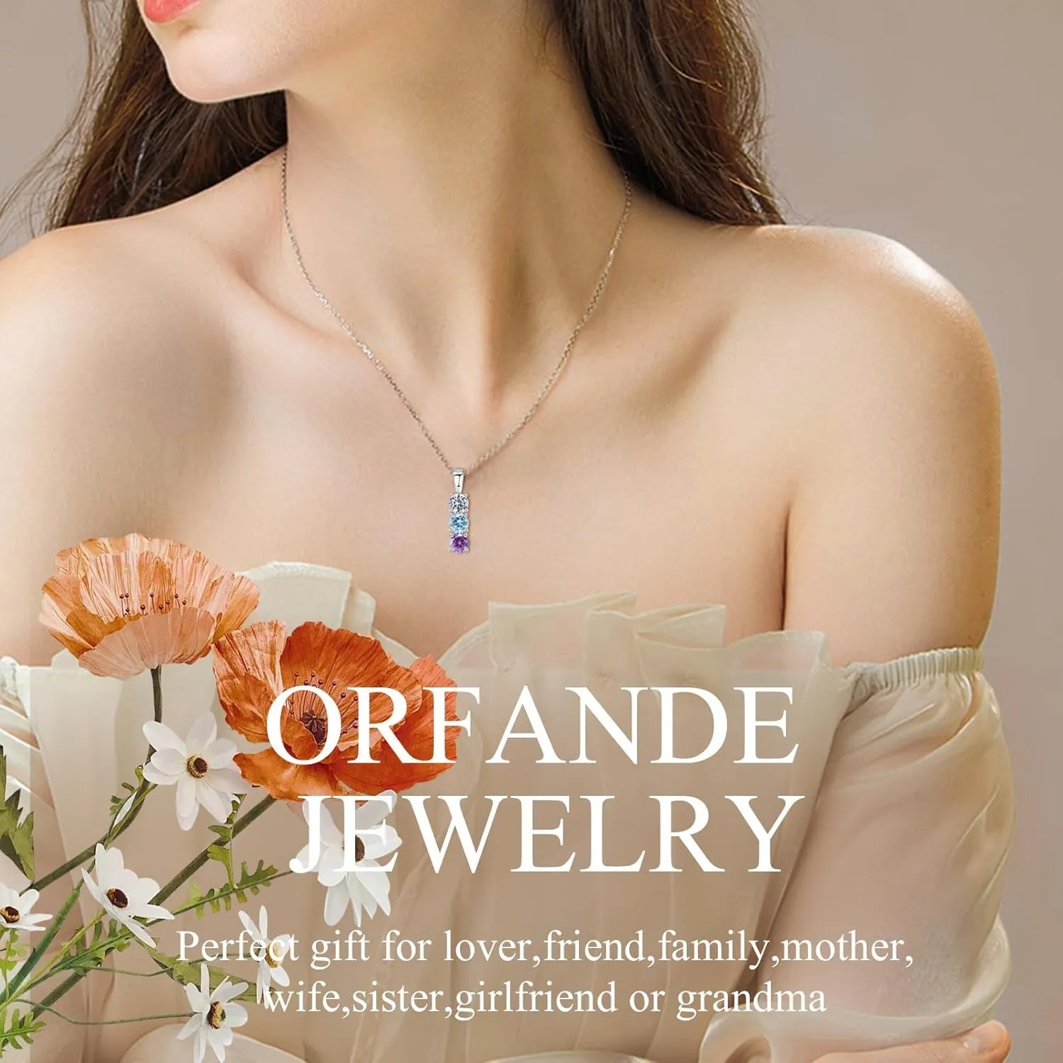 925 Sterling Silver Personalized Simulated Birthstones Necklace for Mother Custom Mother Necklaces with 1-6 Birthstones Personalized Family Necklace for Mother's Day
