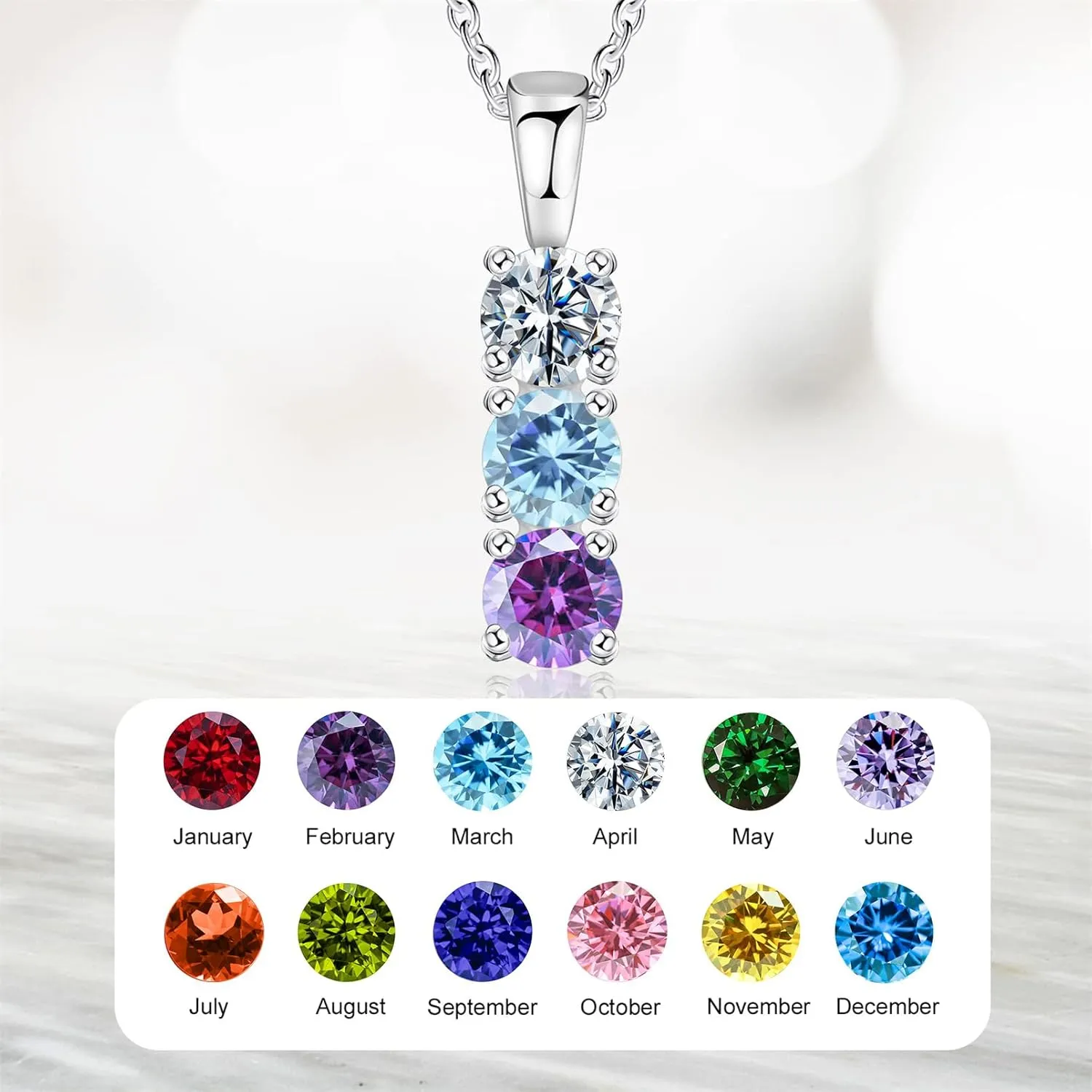 925 Sterling Silver Personalized Simulated Birthstones Necklace for Mother Custom Mother Necklaces with 1-6 Birthstones Personalized Family Necklace for Mother's Day