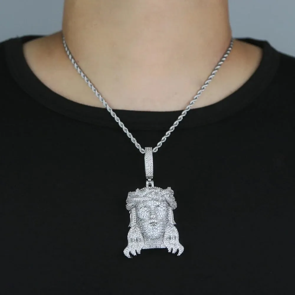 925 Sterling Silver Religious Jesus Head Pendant with Chain - Christian Jewelry Jesus Piece Chain Necklace for Women and Men
