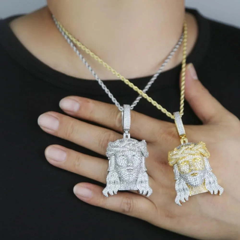 925 Sterling Silver Religious Jesus Head Pendant with Chain - Christian Jewelry Jesus Piece Chain Necklace for Women and Men