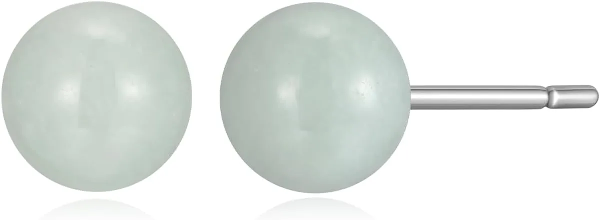 .925 Sterling Silver Rhodium Plated Genuine Jade Stud Earrings for Women with Butterfly Backs - Green Jade Sterling Silver Earrings, Hypoallergenic and Comfortable Secure Fit Jewelry