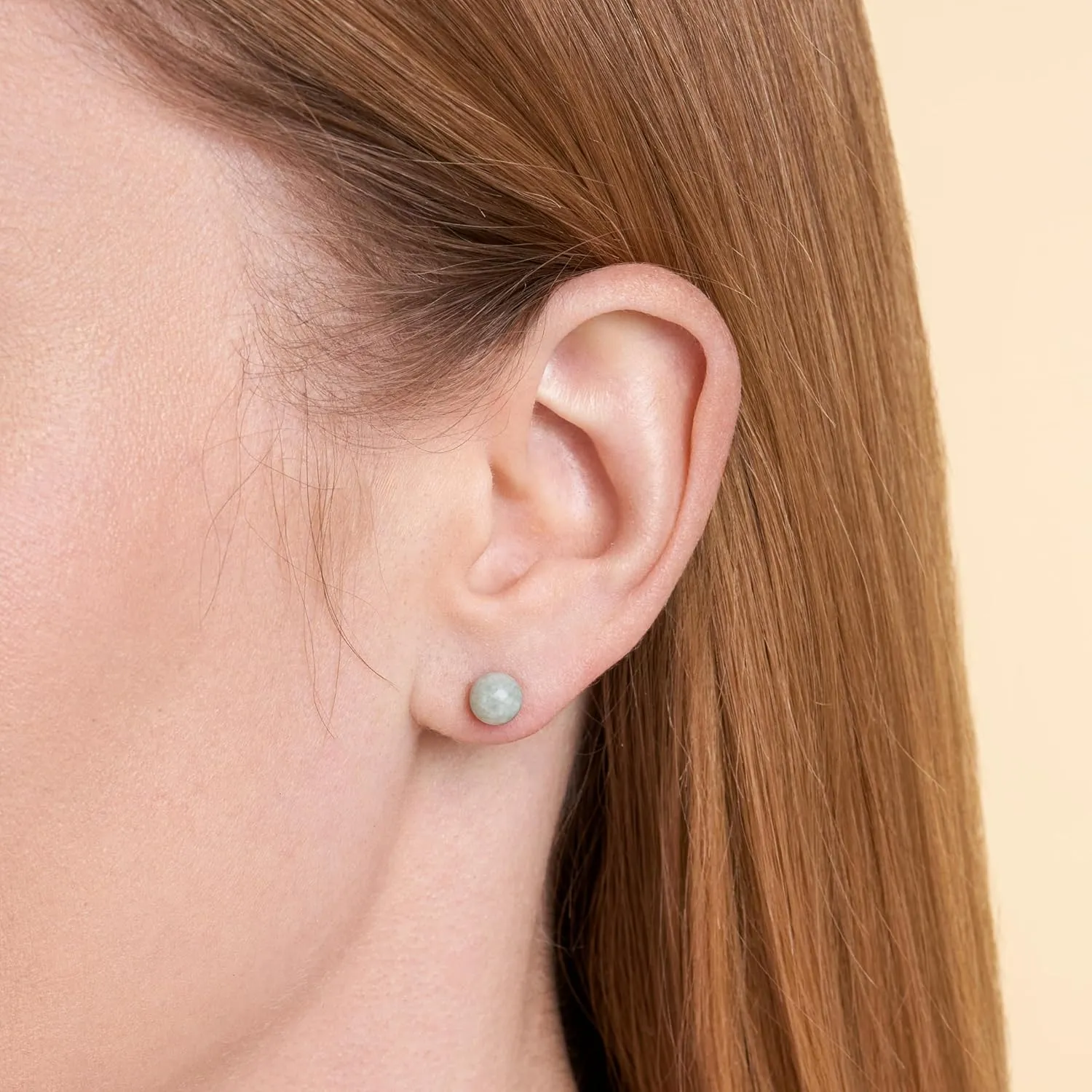 .925 Sterling Silver Rhodium Plated Genuine Jade Stud Earrings for Women with Butterfly Backs - Green Jade Sterling Silver Earrings, Hypoallergenic and Comfortable Secure Fit Jewelry