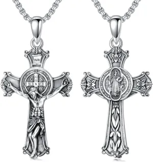 925 Sterling Silver St Michael/St Raphael/St Jude/St Christopher/St Benedict Crucifix Pendant Necklace Religious Amulet Jewelry Gift for Men Women