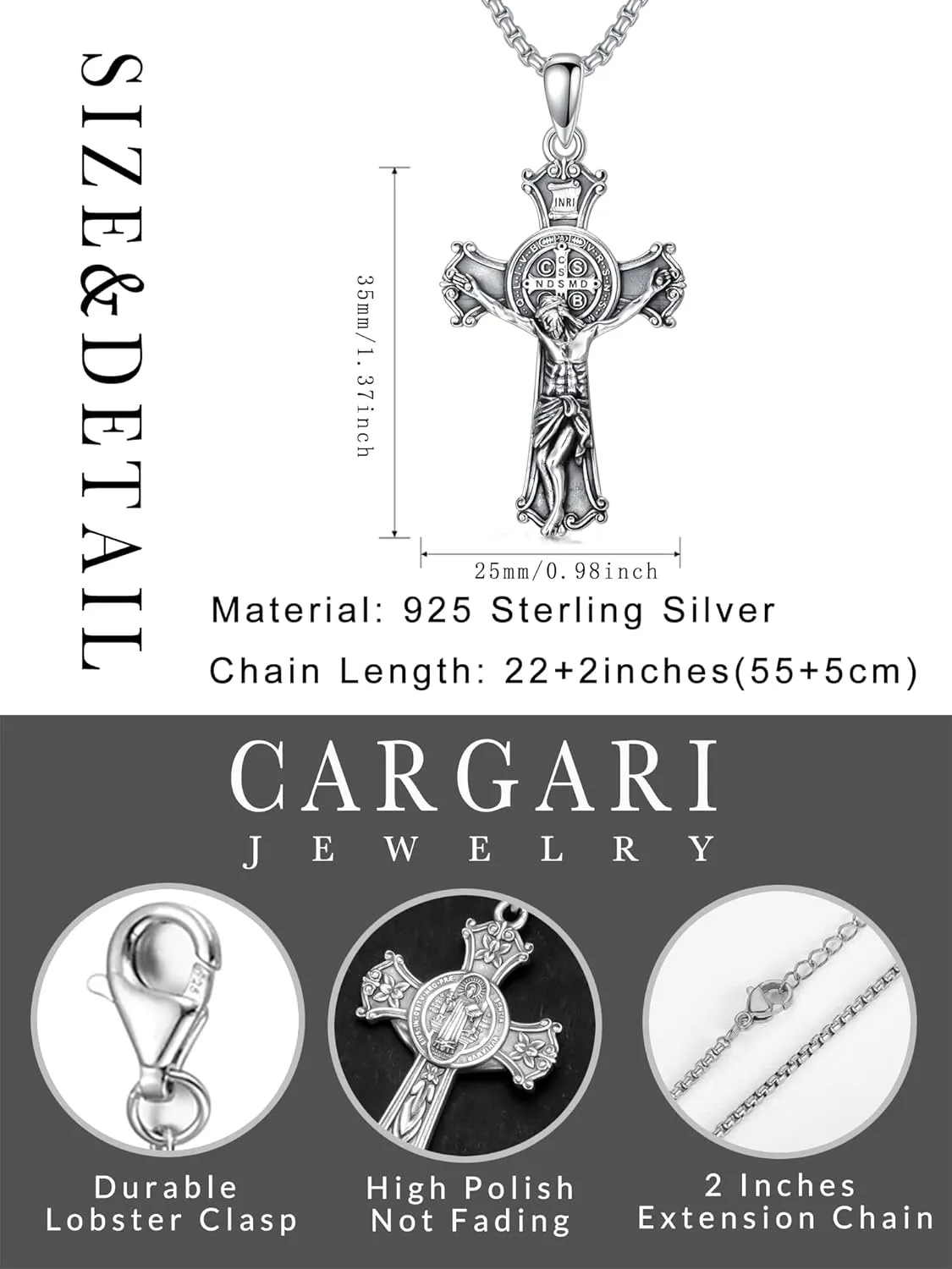 925 Sterling Silver St Michael/St Raphael/St Jude/St Christopher/St Benedict Crucifix Pendant Necklace Religious Amulet Jewelry Gift for Men Women